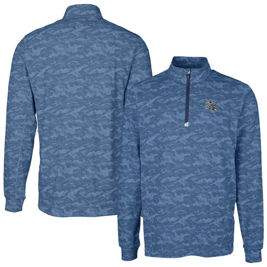 New England Patriots Cutter & Buck Helmet Traverse Camo Print Stretch Quarter-Zip Pullover Top - Navy Pullover