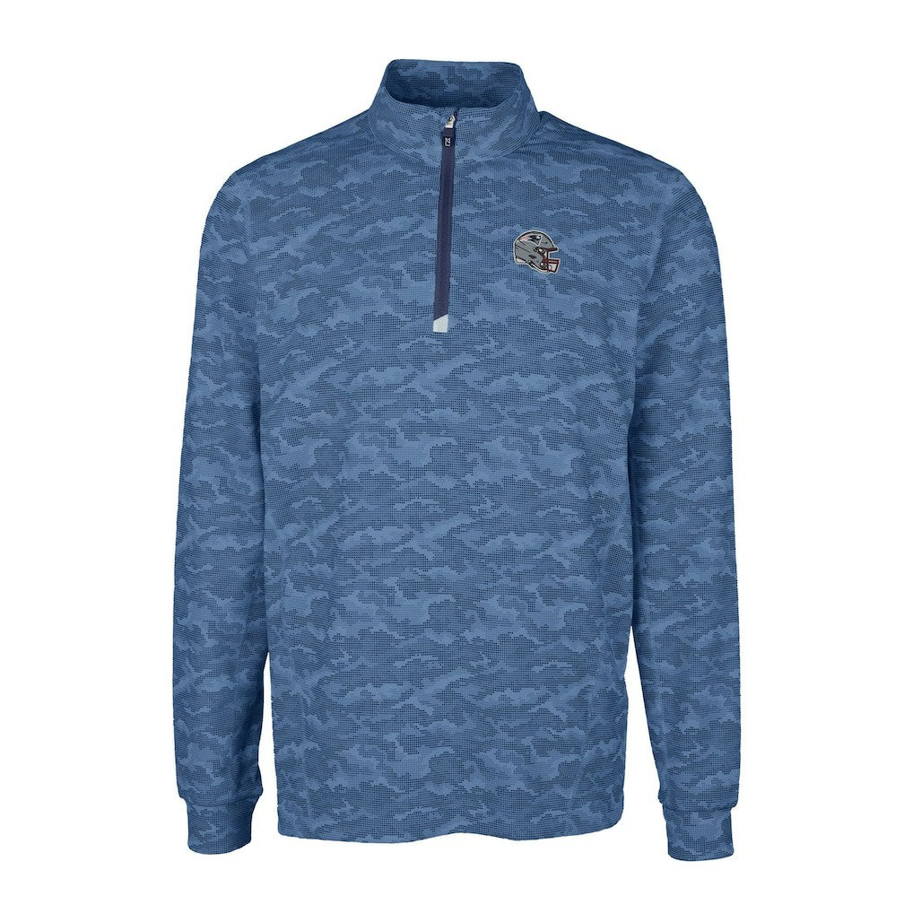 New England Patriots Cutter & Buck Helmet Traverse Camo Print Stretch Quarter-Zip Pullover Top - Navy Pullover