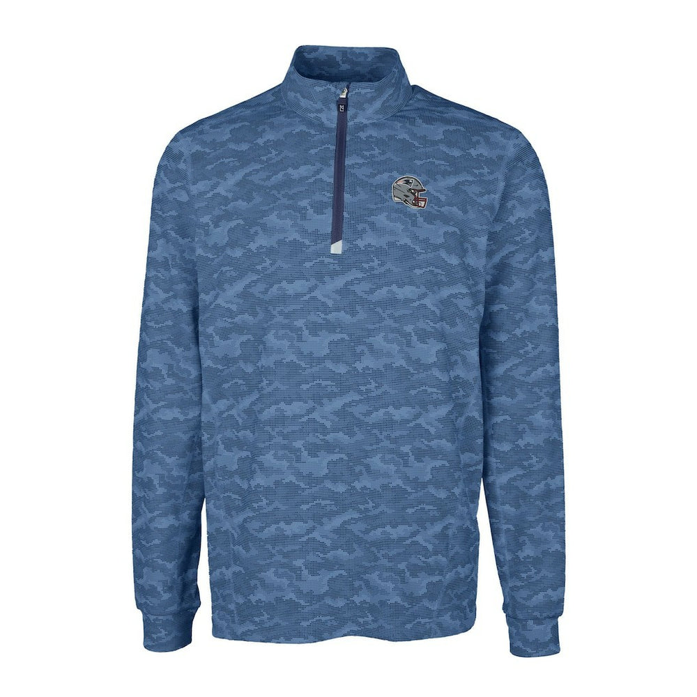 New England Patriots Cutter & Buck Helmet Traverse Camo Print Stretch Quarter-Zip Pullover Top - Navy Pullover