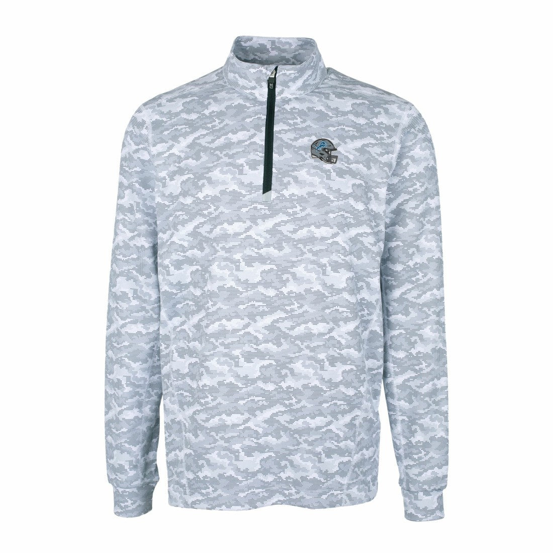 Detroit Lions Cutter & Buck Helmet Traverse Camo Print Stretch Quarter-Zip Pullover Top - Charcoal Pullover