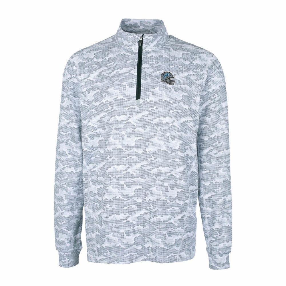 Detroit Lions Cutter & Buck Helmet Traverse Camo Print Stretch Quarter-Zip Pullover Top - Charcoal Pullover