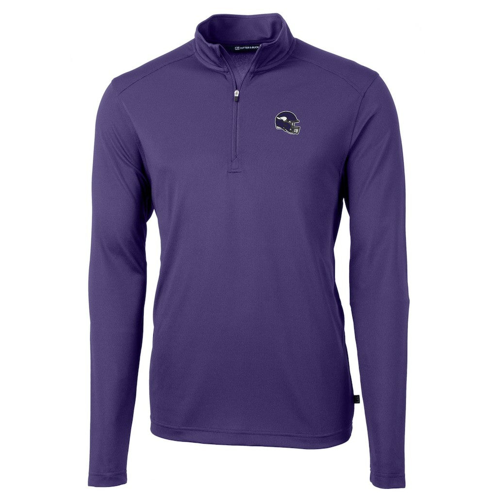 Minnesota Vikings Cutter & Buck Helmet Virtue Eco Pique Recycled Quarter-Zip Pullover Top - Purple Pullover
