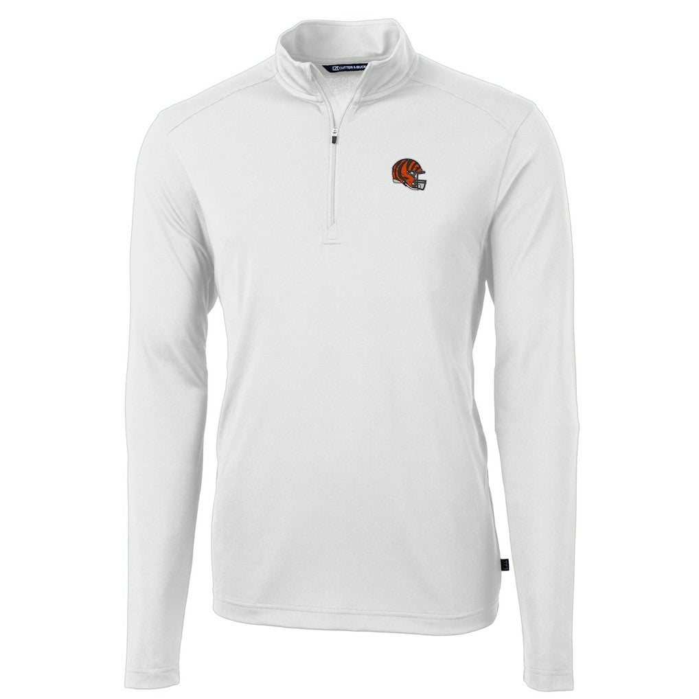 Cincinnati Bengals Cutter & Buck Helmet Virtue Eco Pique Recycled Quarter-Zip Pullover Top - White Pullover
