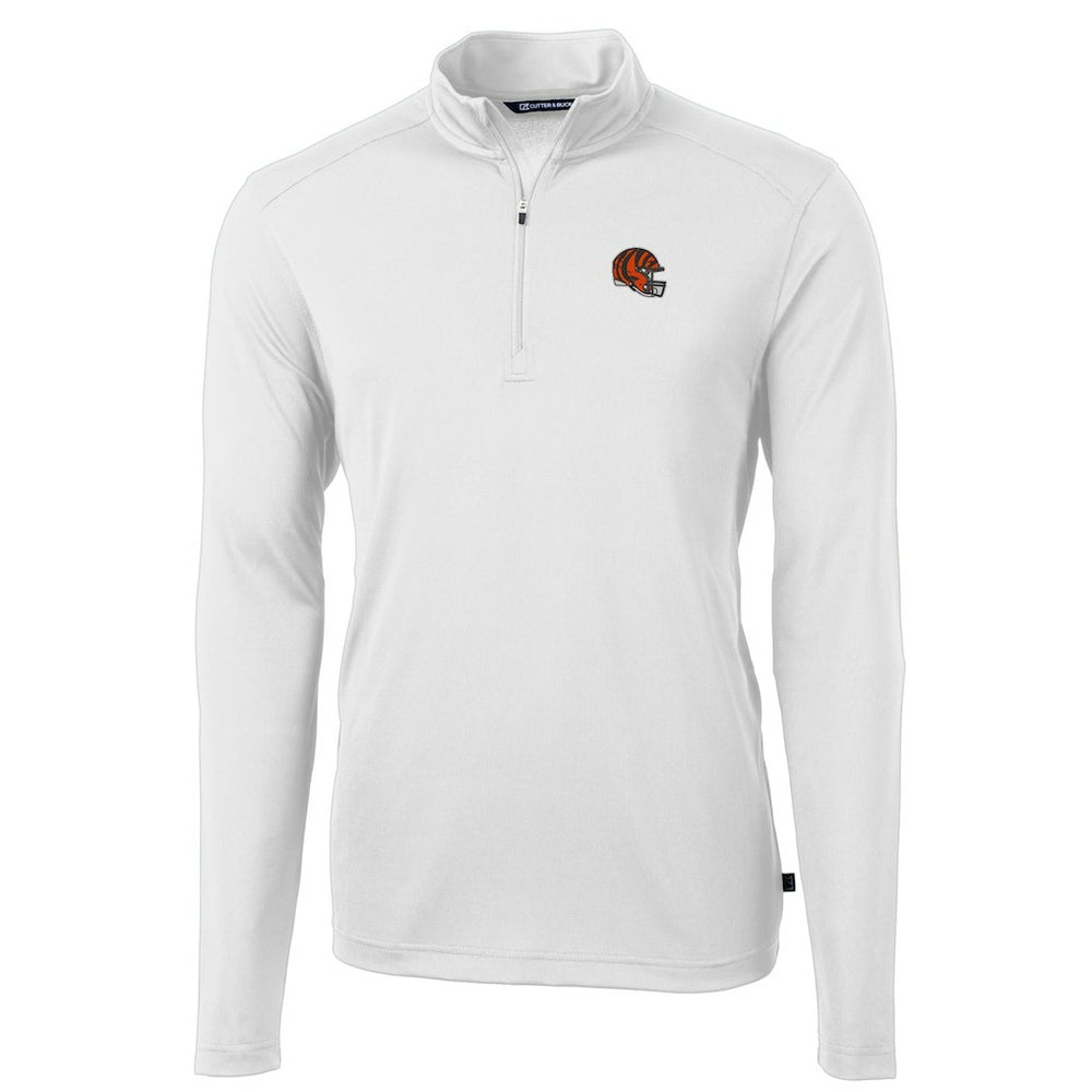 Cincinnati Bengals Cutter & Buck Helmet Virtue Eco Pique Recycled Quarter-Zip Pullover Top - White Pullover