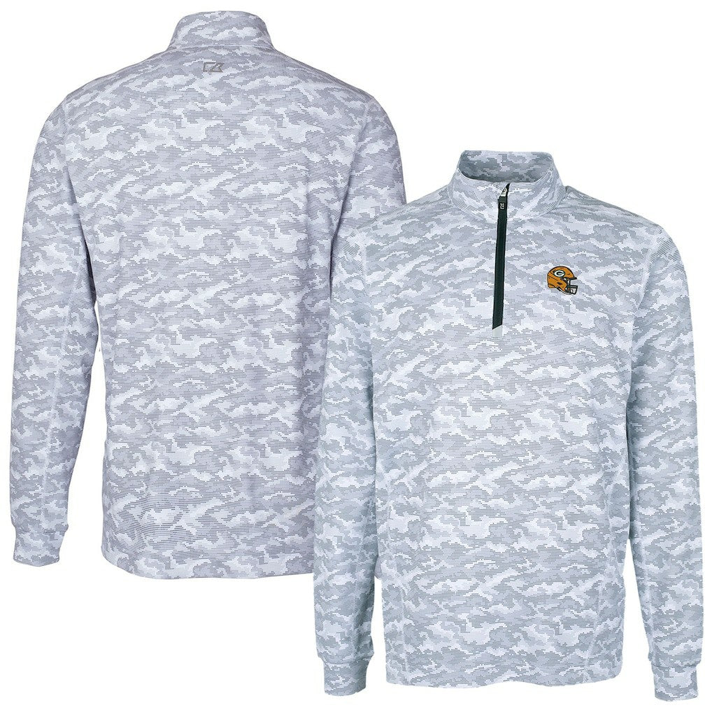 Green Bay Packers Cutter & Buck Helmet Traverse Camo Print Stretch Quarter-Zip Pullover Top - Charcoal Pullover