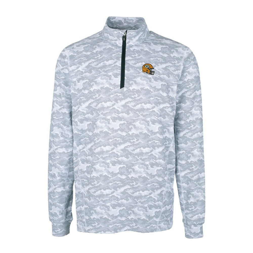 Green Bay Packers Cutter & Buck Helmet Traverse Camo Print Stretch Quarter-Zip Pullover Top - Charcoal Pullover