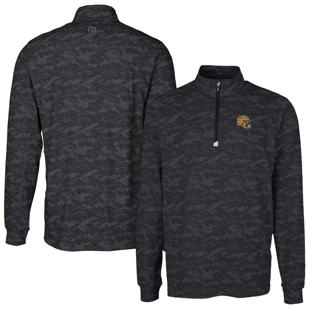 Green Bay Packers Cutter & Buck Helmet Traverse Camo Print Stretch Quarter-Zip Pullover Top - Black Pullover