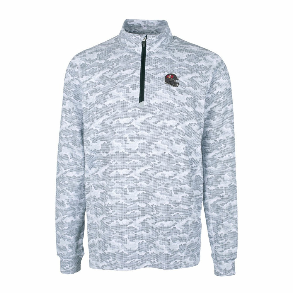 Tampa Bay Buccaneers Cutter & Buck Helmet Traverse Camo Print Stretch Quarter-Zip Pullover Top - Charcoal Pullover