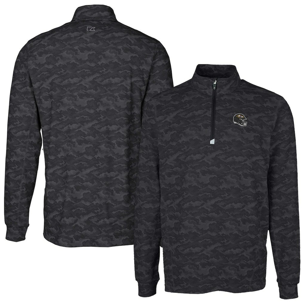 Baltimore Ravens Cutter & Buck Helmet Traverse Camo Print Stretch Quarter-Zip Pullover Top - Black Pullover
