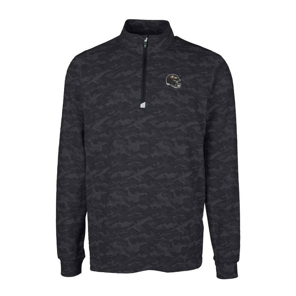 Baltimore Ravens Cutter & Buck Helmet Traverse Camo Print Stretch Quarter-Zip Pullover Top - Black Pullover