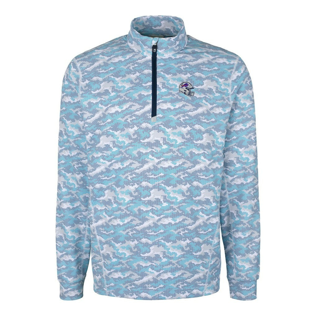 Buffalo Bills Cutter & Buck Helmet Traverse Camo Print Stretch Quarter-Zip Pullover Top - Light Blue Pullover