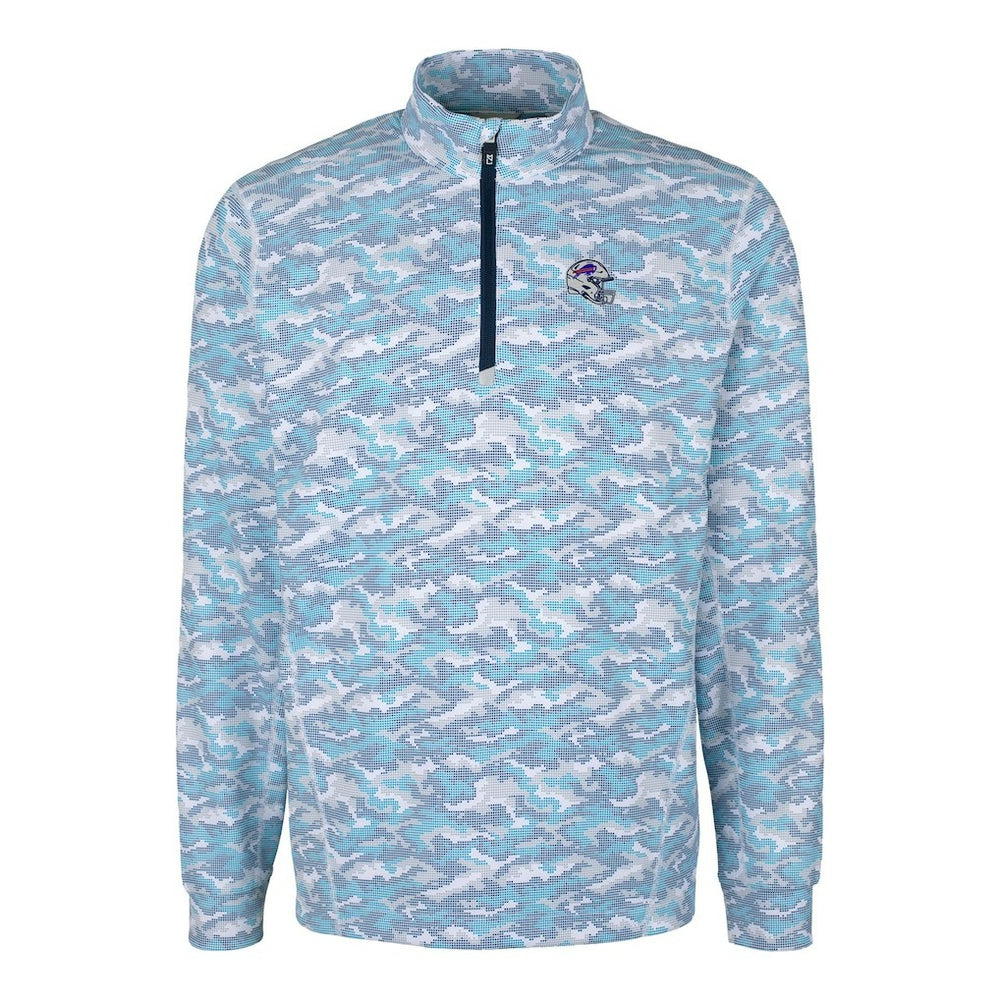 Buffalo Bills Cutter & Buck Helmet Traverse Camo Print Stretch Quarter-Zip Pullover Top - Light Blue Pullover