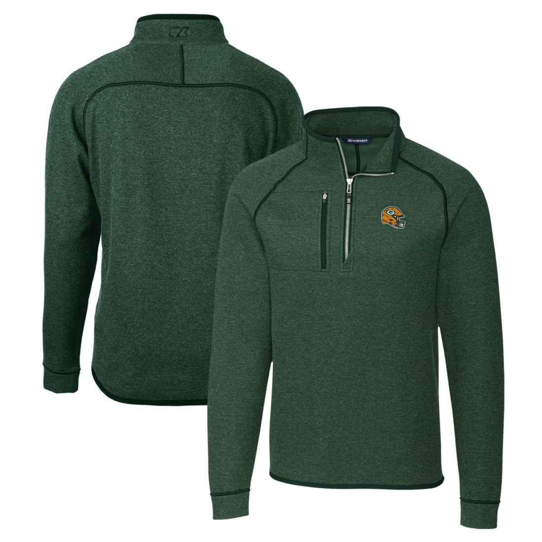 Green Bay Packers Cutter & Buck Helmet Mainsail Sweater-Knit Half-Zip Pullover Jacket - Hunter Green Pullover