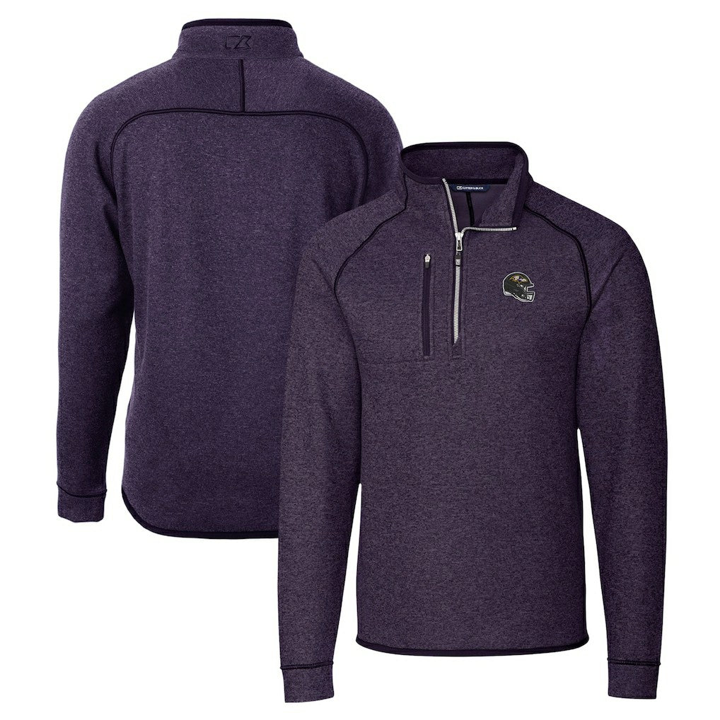 Baltimore Ravens Cutter & Buck Helmet Mainsail Sweater-Knit Half-Zip Pullover Jacket - Purple Pullover