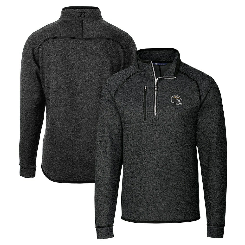 Baltimore Ravens Cutter & Buck Helmet Mainsail Sweater-Knit Half-Zip Pullover Jacket - Charcoal Pullover