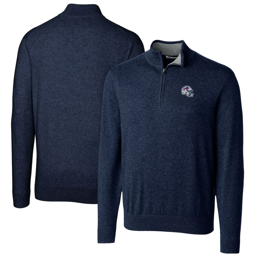 Buffalo Bills Cutter & Buck Helmet Lakemont Tri-Blend Quarter-Zip Pullover Sweater - Navy Pullover