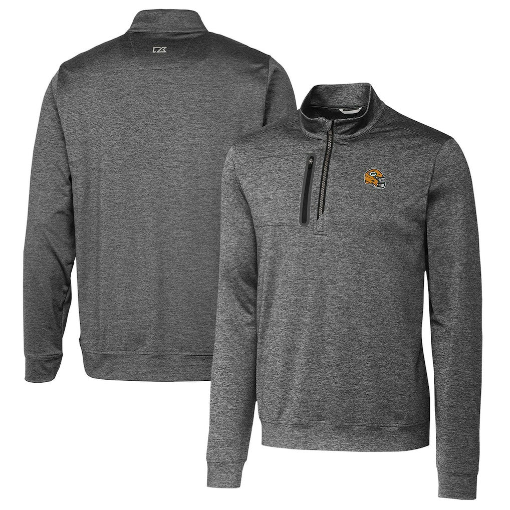 Green Bay Packers Cutter & Buck Helmet Stealth Heathered Quarter-Zip Pullover Top - Gray Pullover