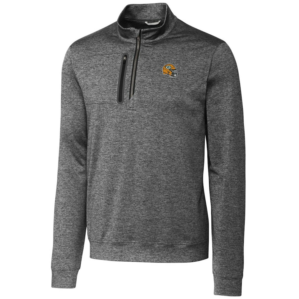 Green Bay Packers Cutter & Buck Helmet Stealth Heathered Quarter-Zip Pullover Top - Gray Pullover