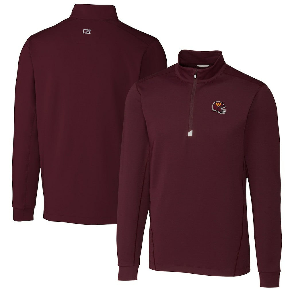 Washington Commanders Cutter & Buck Helmet Traverse Stretch Quarter-Zip Pullover Top - Burgundy Pullover