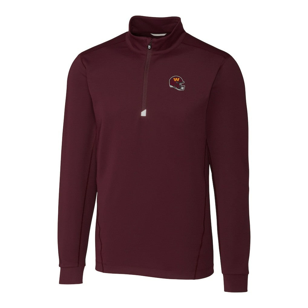 Washington Commanders Cutter & Buck Helmet Traverse Stretch Quarter-Zip Pullover Top - Burgundy Pullover