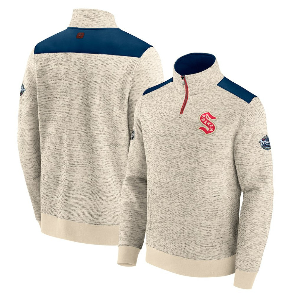 Seattle Kraken Fanatics 2024 NHL Winter Classic Authentic Pro Fleece Quarter-Zip Pullover Top - Deep Sea Blue/Cream | US 200093052