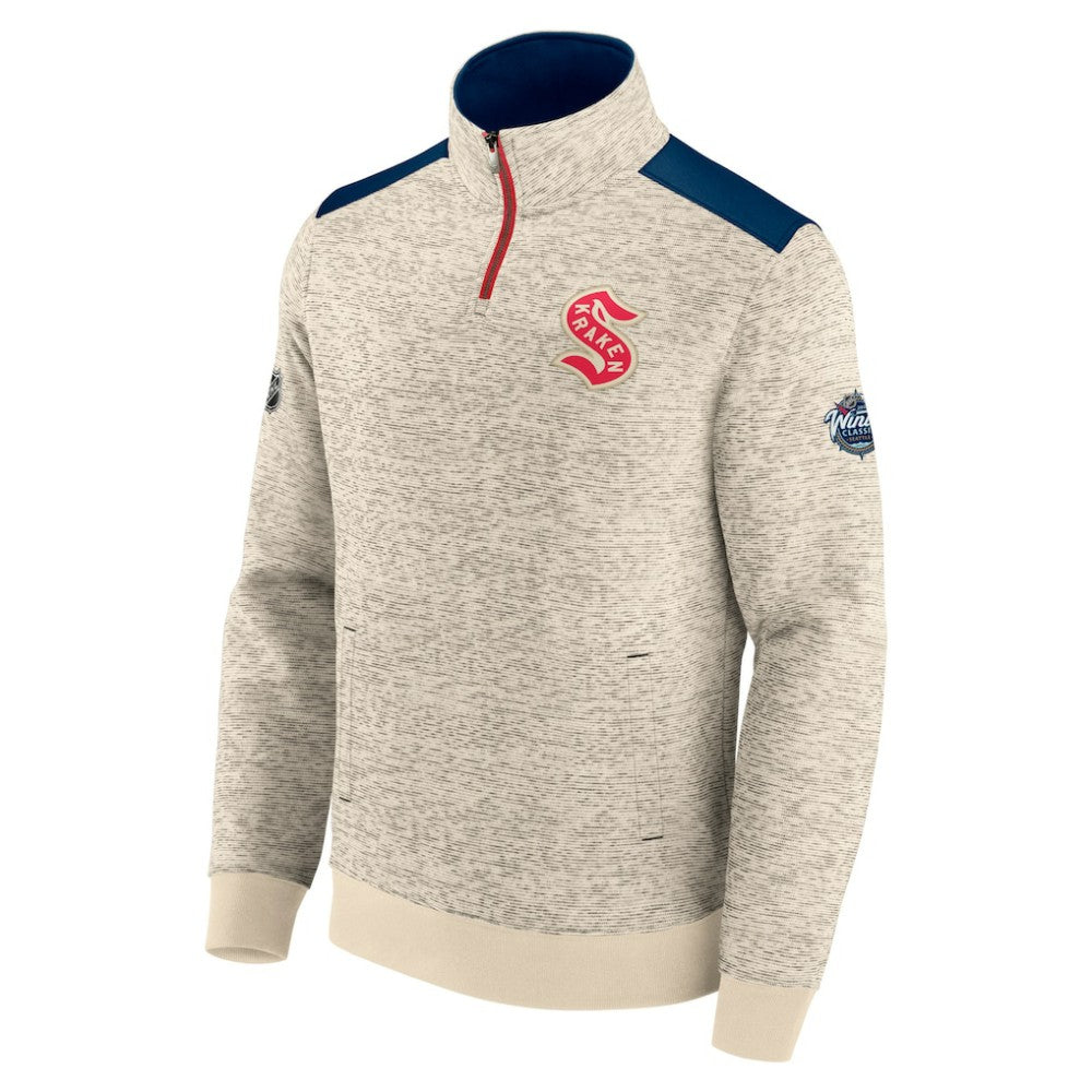 Seattle Kraken Fanatics 2024 NHL Winter Classic Authentic Pro Fleece Quarter-Zip Pullover Top - Deep Sea Blue/Cream | US 200093052
