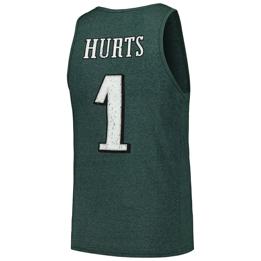 Jalen Hurts Philadelphia Eagles Majestic Threads Name & Number Tri-Blend Tank Top - Green Tops