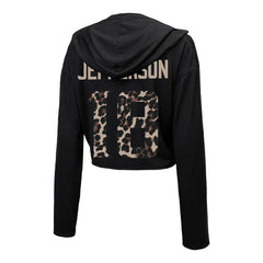 Justin Jefferson Minnesota Vikings Majestic Threads Women's Leopard Player Name & Number Long Sleeve Cropped Hoodie - Black Hoodies