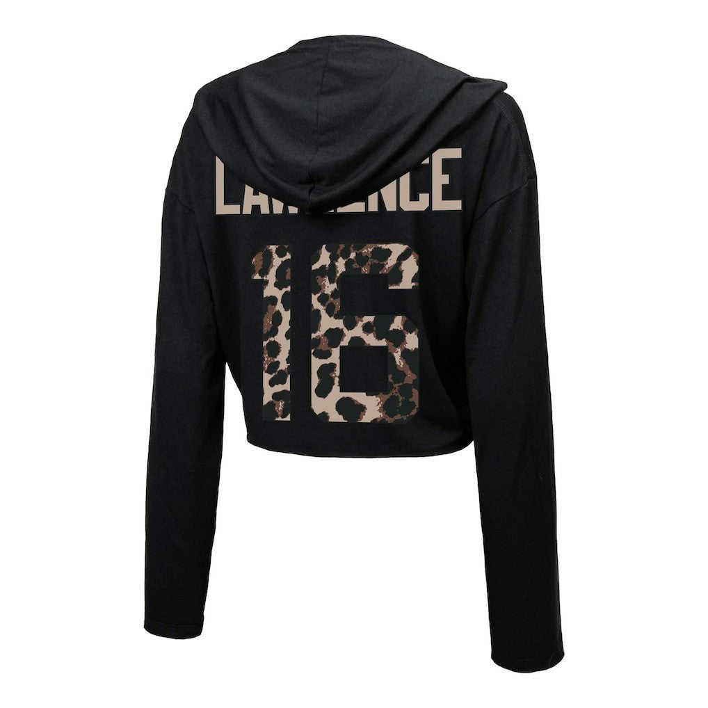 Trevor Lawrence Jacksonville Jaguars Majestic Threads Women's Leopard Player Name & Number Long Sleeve Cropped Hoodie - Black Hoodies