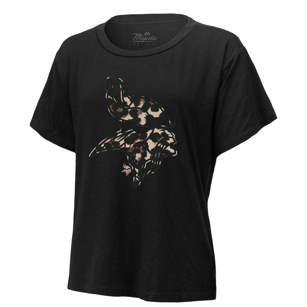 Justin Jefferson Minnesota Vikings Majestic Threads Women's Leopard Player Name & Number T-Shirt - Black T-shirts
