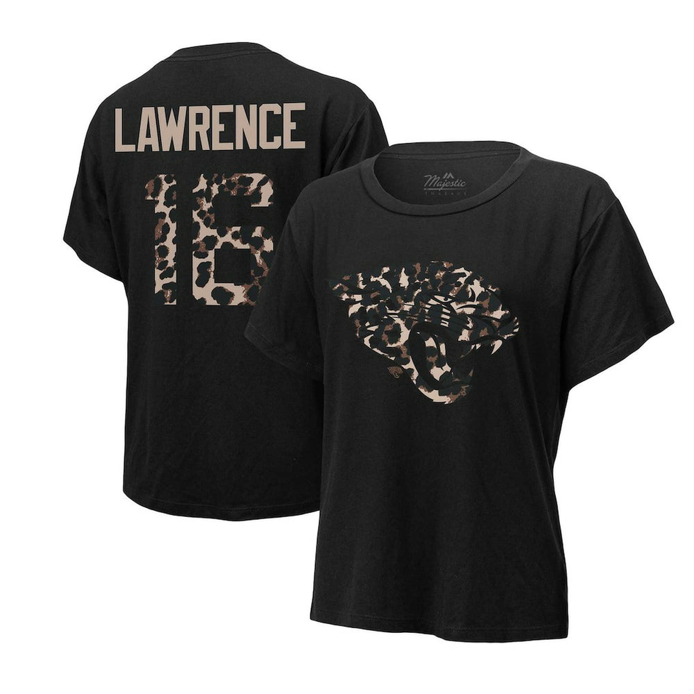 Trevor Lawrence Jacksonville Jaguars Majestic Threads Women's Leopard Player Name & Number T-Shirt - Black T-shirts