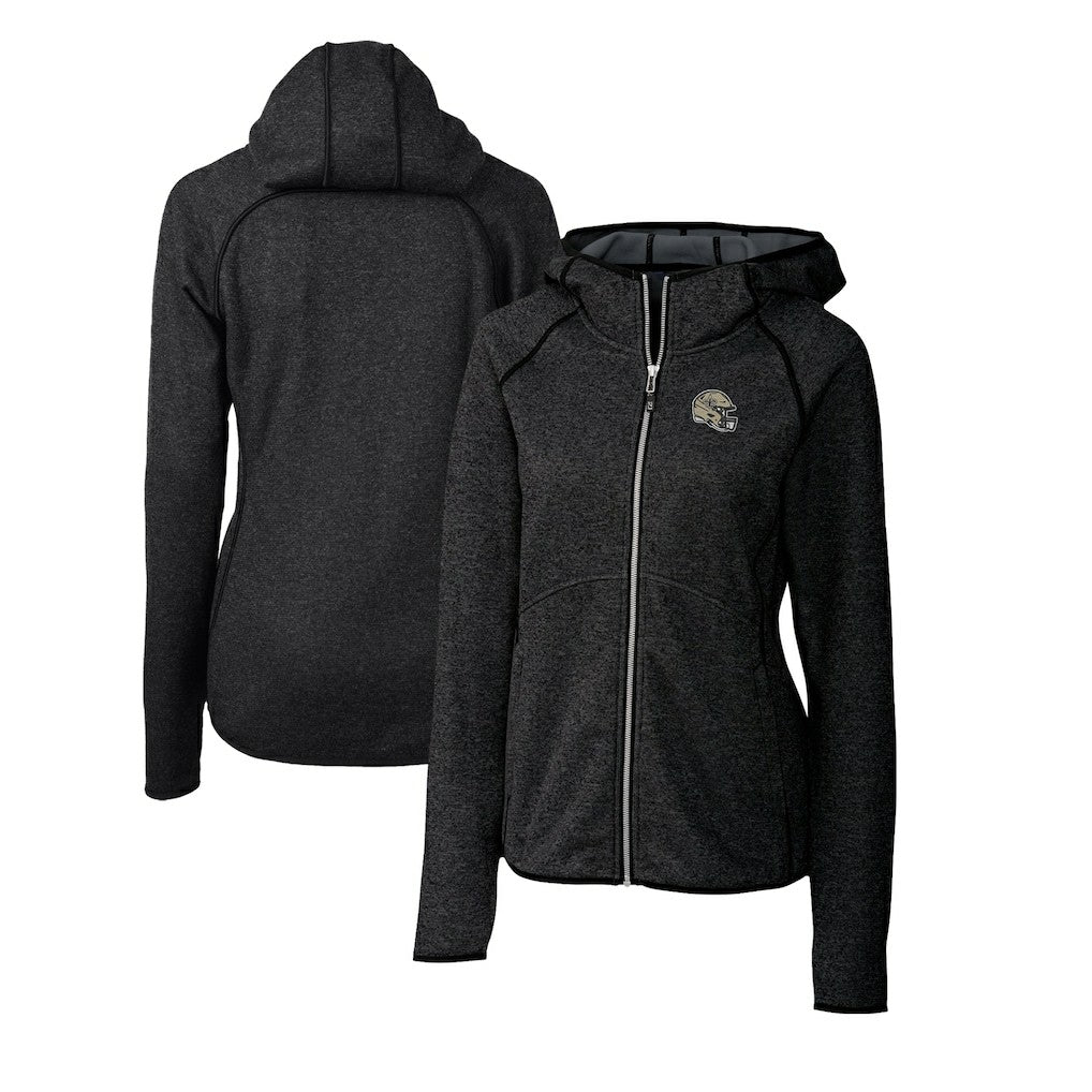 New Orleans Saints Cutter & Buck Women's Helmet Logo Mainsail Sweater-Knit Full-Zip Hoodie - Charcoal Hoodies