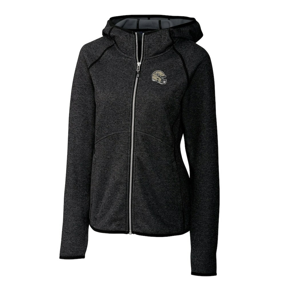 New Orleans Saints Cutter & Buck Women's Helmet Logo Mainsail Sweater-Knit Full-Zip Hoodie - Charcoal Hoodies