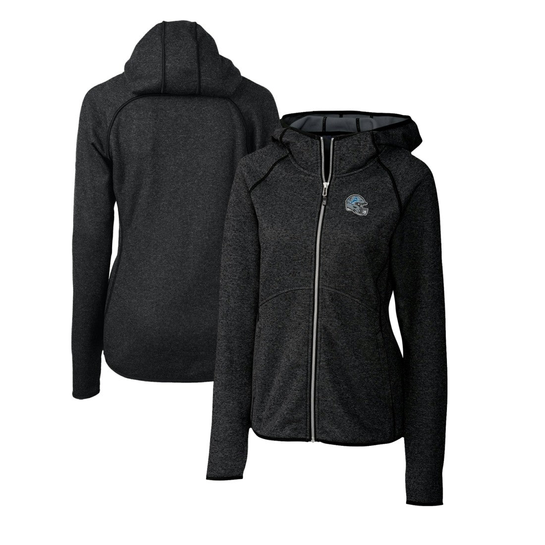 Detroit Lions Cutter & Buck Women's Helmet Logo Mainsail Sweater-Knit Full-Zip Hoodie - Charcoal Hoodies