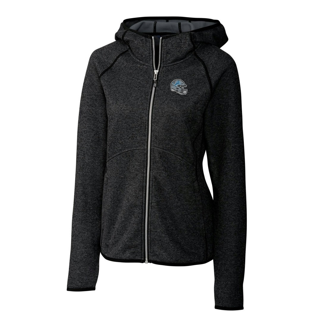 Detroit Lions Cutter & Buck Women's Helmet Logo Mainsail Sweater-Knit Full-Zip Hoodie - Charcoal Hoodies
