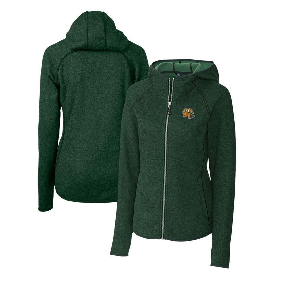 Green Bay Packers Cutter & Buck Women's Helmet Logo Mainsail Sweater-Knit Full-Zip Hoodie - Green Hoodies