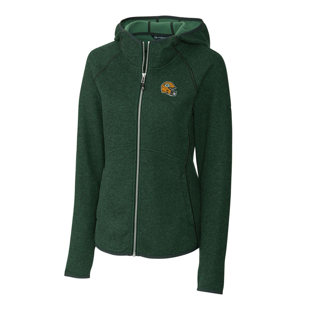 Green Bay Packers Cutter & Buck Women's Helmet Logo Mainsail Sweater-Knit Full-Zip Hoodie - Green Hoodies