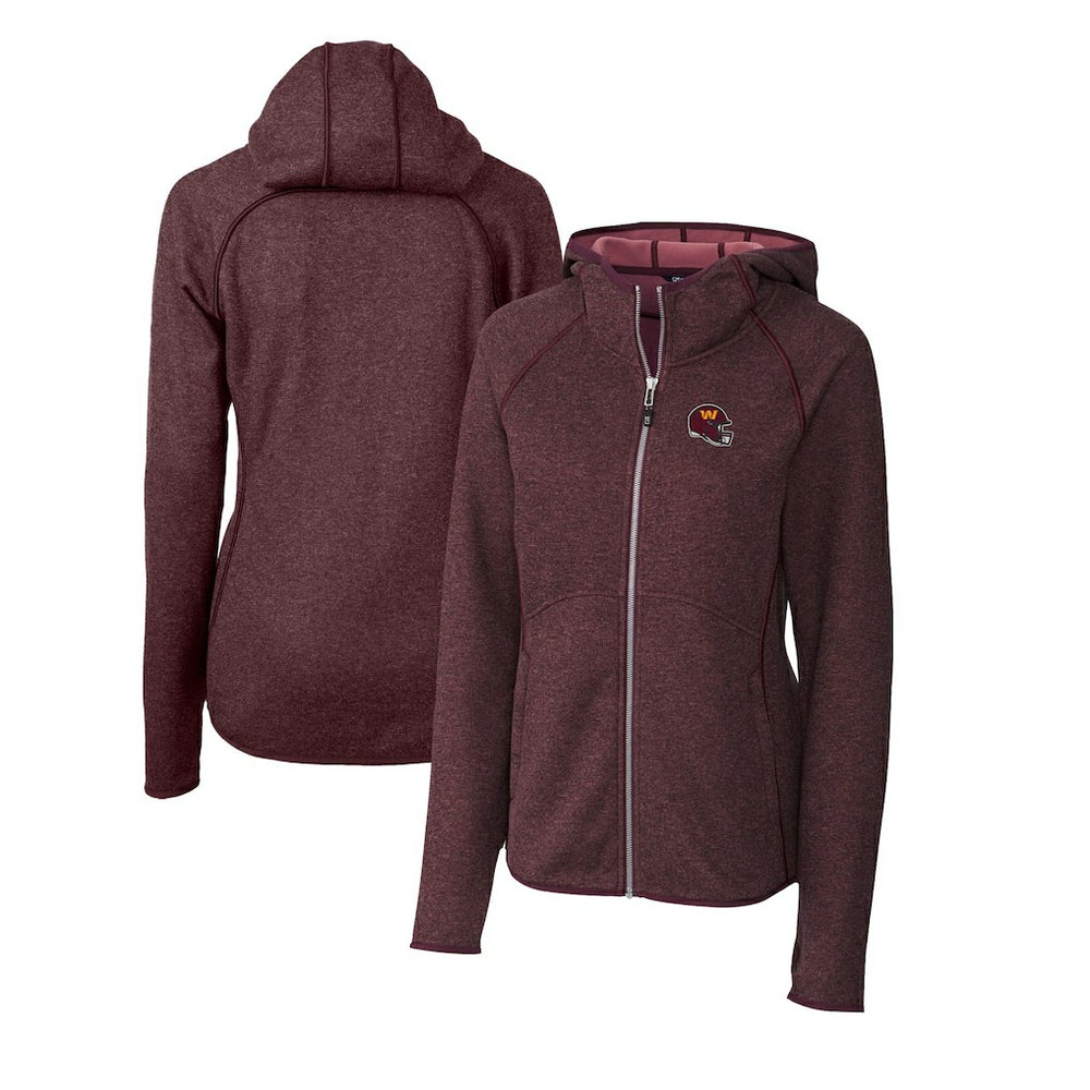 Washington Commanders Cutter & Buck Women's Helmet Logo Mainsail Sweater-Knit Full-Zip Hoodie - Burgundy Hoodies