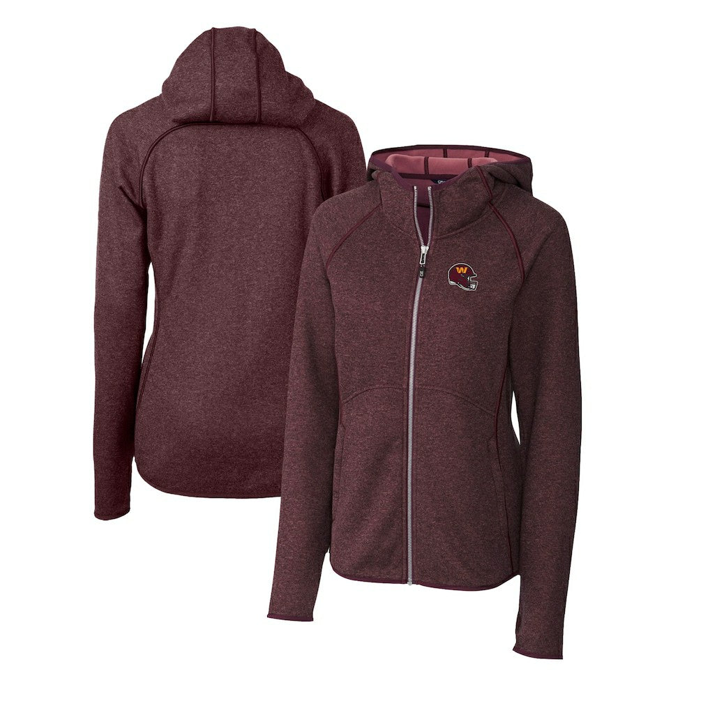 Washington Commanders Cutter & Buck Women's Helmet Logo Mainsail Sweater-Knit Full-Zip Hoodie - Burgundy Hoodies