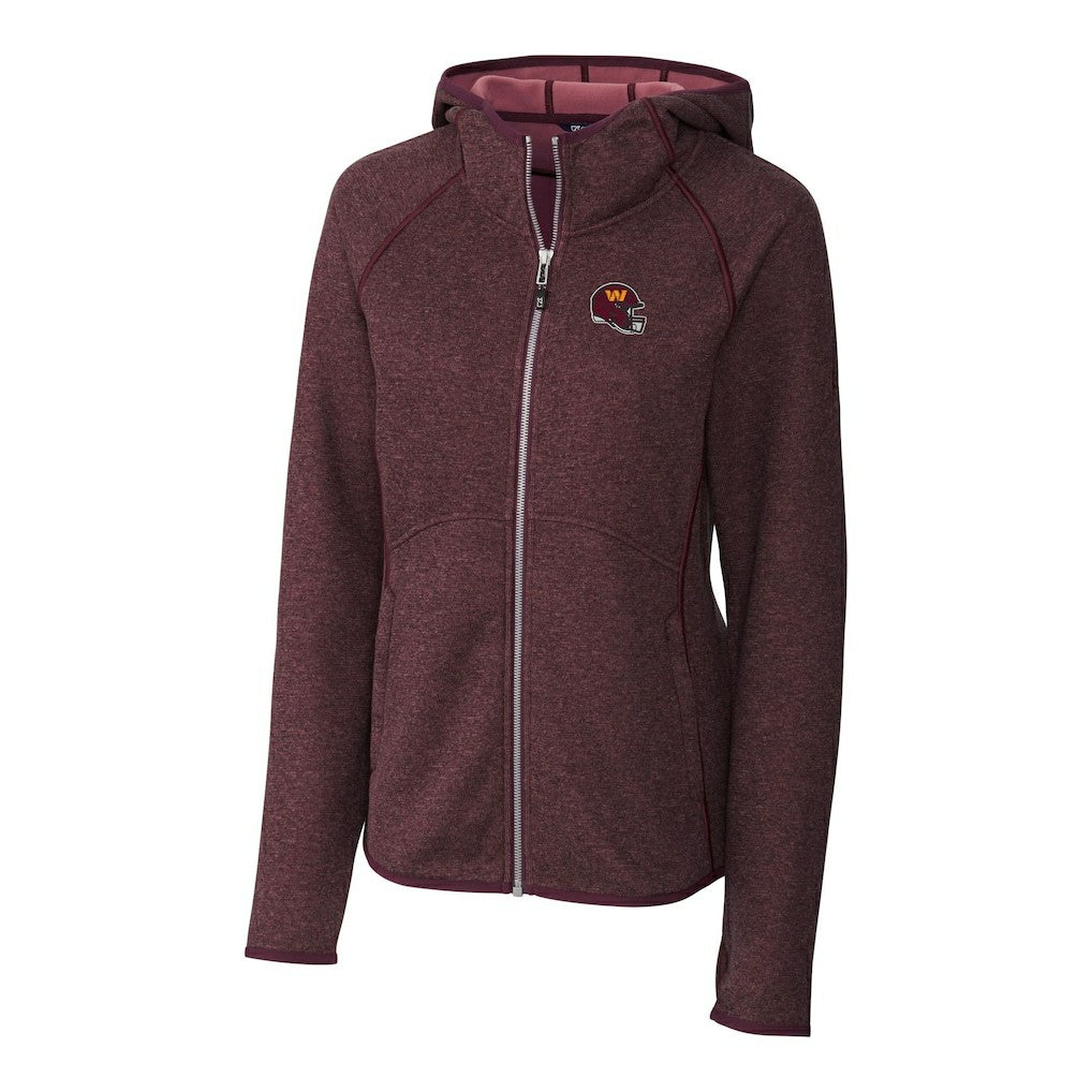Washington Commanders Cutter & Buck Women's Helmet Logo Mainsail Sweater-Knit Full-Zip Hoodie - Burgundy Hoodies
