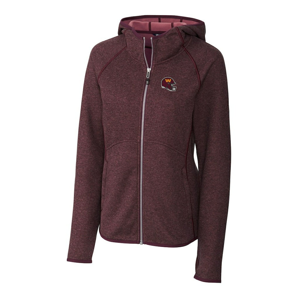 Washington Commanders Cutter & Buck Women's Helmet Logo Mainsail Sweater-Knit Full-Zip Hoodie - Burgundy Hoodies