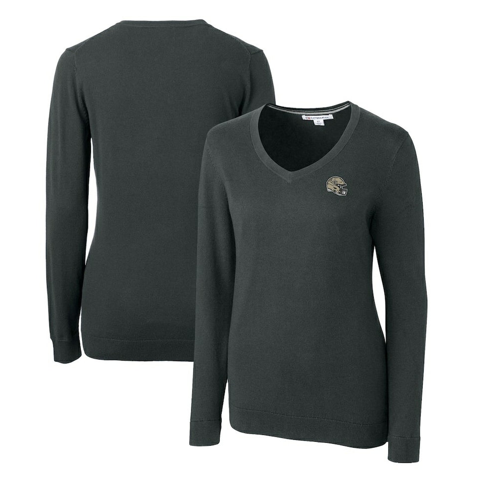 New Orleans Saints Cutter & Buck Women's Helmet Logo Lakemont Tri-Blend V-Neck Pullover Sweater - Charcoal Pullover