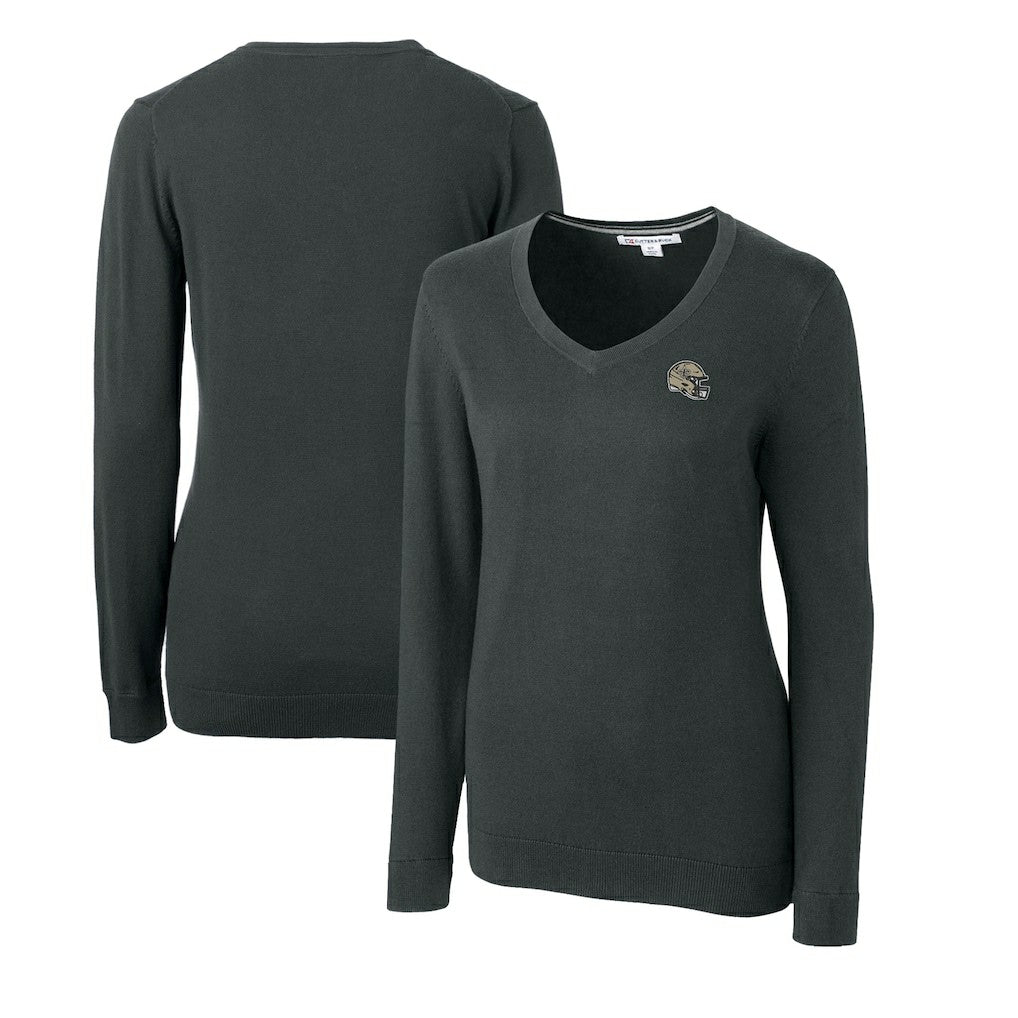 New Orleans Saints Cutter & Buck Women's Helmet Logo Lakemont Tri-Blend V-Neck Pullover Sweater - Charcoal Pullover