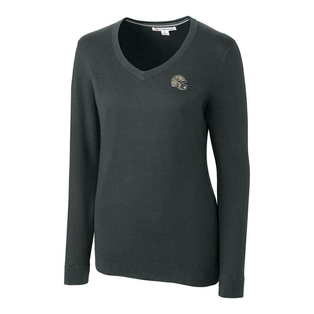 New Orleans Saints Cutter & Buck Women's Helmet Logo Lakemont Tri-Blend V-Neck Pullover Sweater - Charcoal Pullover