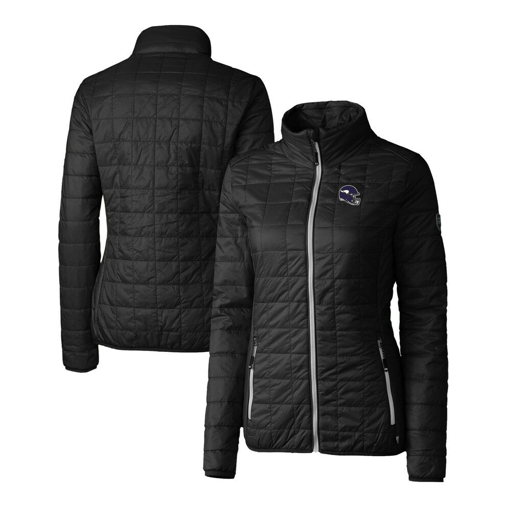Minnesota Vikings Cutter & Buck Women's Helmet Logo Rainier PrimaLoft Eco Insulated Full-Zip Puffer Jacket - Black Jackets