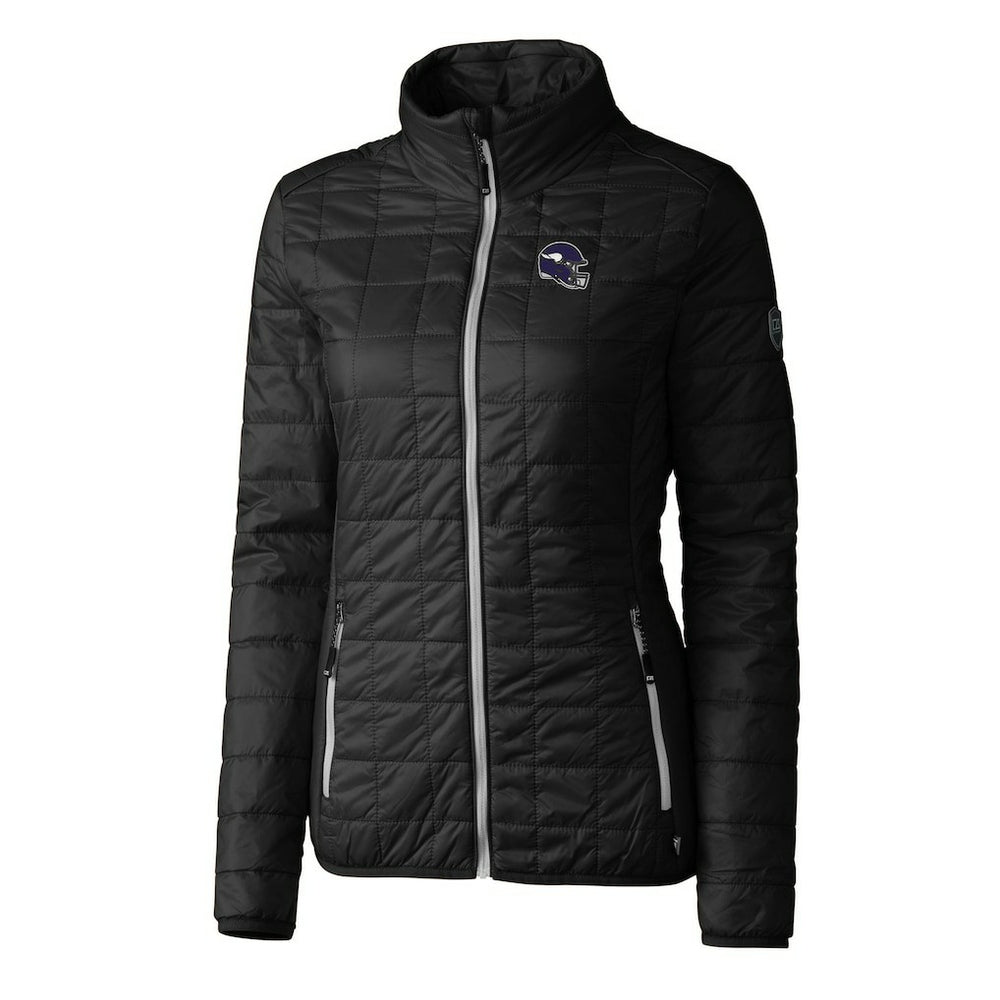 Minnesota Vikings Cutter & Buck Women's Helmet Logo Rainier PrimaLoft Eco Insulated Full-Zip Puffer Jacket - Black Jackets