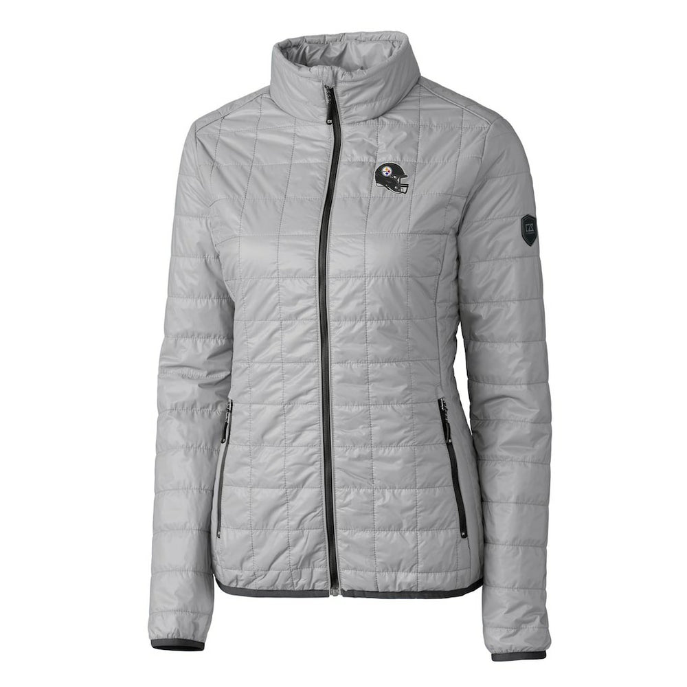 Pittsburgh Steelers Cutter & Buck Women's Helmet Logo Rainier PrimaLoft Eco Insulated Full-Zip Puffer Jacket - Gray Jackets