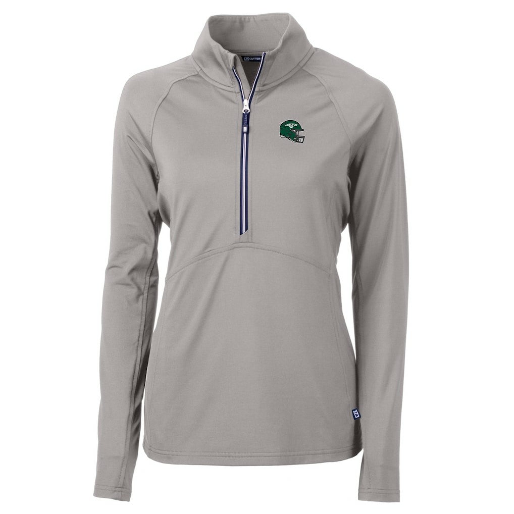New York Jets Cutter & Buck Women's Helmet Logo Adapt Eco Knit Stretch Recycled Half-Zip Pullover Top - Gray Pullover
