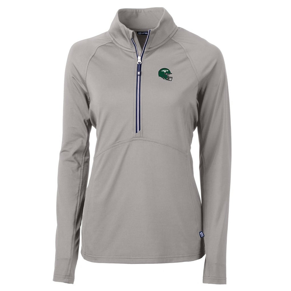 New York Jets Cutter & Buck Women's Helmet Logo Adapt Eco Knit Stretch Recycled Half-Zip Pullover Top - Gray Pullover