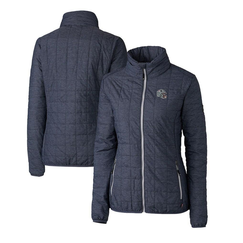 New England Patriots Cutter & Buck Women's Helmet Logo Rainier PrimaLoft Eco Insulated Full-Zip Puffer Jacket - Heather Navy Jackets